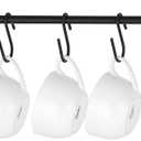 Mkono Mug Holder Wall Mounted Coffee Cup Rack Hanger Modern Metal with 5 Mug Hooks Rustic Utensil Tea Cups Storage Organizer for Kitchen Dining Room Coffee Bar,Black (Medium)