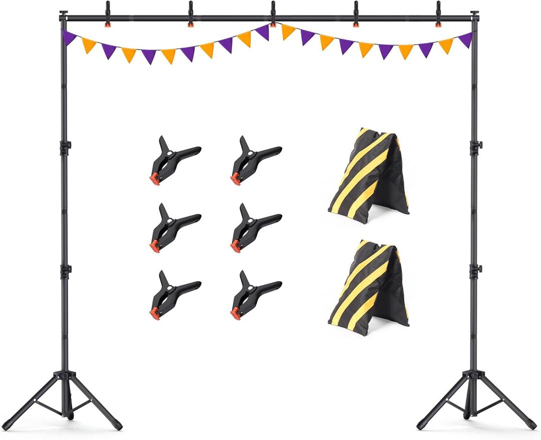 Backdrop Stand 10x7.5ft, Height Adjustable and Width Adjustable Backdrop Stand, Back Drop Stand for Balloon Arch, Photo, Parties