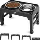 COMESOON Elevated Dog Bowls, 4 Height Adjustable Raised Bowl Stand with 2 Thick 50oz Stainless Steel Food Bowls Non-Slip Feeder Adjusts to 3.7'', 9.2'', 10.75'', 12.36'' Black, (DB-W01)