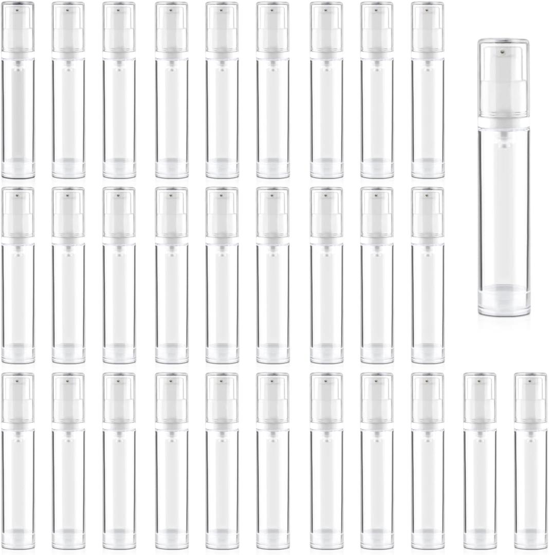 30Pcs 15ml Clear Vacuum Lotion Pump Bottles without Straw Empty Refillable Airless Cream Jars Mini Cosmetic Containers for Essense Foundation Gel Moisturiser,2 Pipettes,1 Funnel
