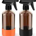 Bontip Glass Spray Bottle with Silicone Sleeve Protection, Amber Glass Spray Bottle Set for Window Cleaner Aromatherapy Facial Hydration Watering Flowers Hair Care 2 Pack/8 oz (Black & Orange)