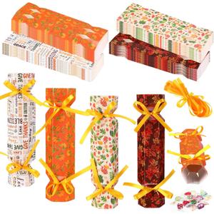 60 Pack Thanksgiving Crackers Kit Party Favors DIY Empty Turkey Cracker Fall Pumpkin Maple Leaf Turkey Fill Your Own Thanksgiving Bulk for Candy Treat Goody Gift Boxes No Snap Table Decor (Orange and Red)