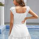 YOBECHO Womens Summer Ruffle Sleeve Sweetheart Neckline Printing Dress Mini Dresses