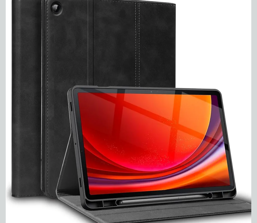 for Samsung Galaxy Tab A9 8.7 inch Case with S Pen Holder 2023 Model(SM-X110/X115/X117) Genuine Leather Cover Protective Shell.Black