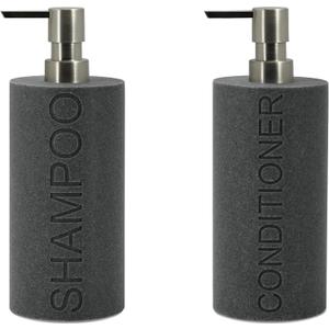 Resin 2 Pack Shampoo, Conditioner or Body Wash Dispenser Set, Luxurious Refillable Pump Bottles with Matte Pump Top and Embossed Text, Durable Design for Bathroom and Shower