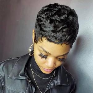 Short Human Hair for Black Women Pixie Cut Wig for Women Brazilian Virgin Human Hair Full Made Wigs for Women Slight Curly 1B Color (1B Slight Curly)