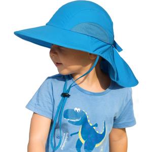 Camptrace Toddler Kids Sun Hats with Neck Flap UPF 50+ UV Protection Wide Rigid Brim Boys Girls Beach Swim Sunhat (5-10 Years, 04-blue)