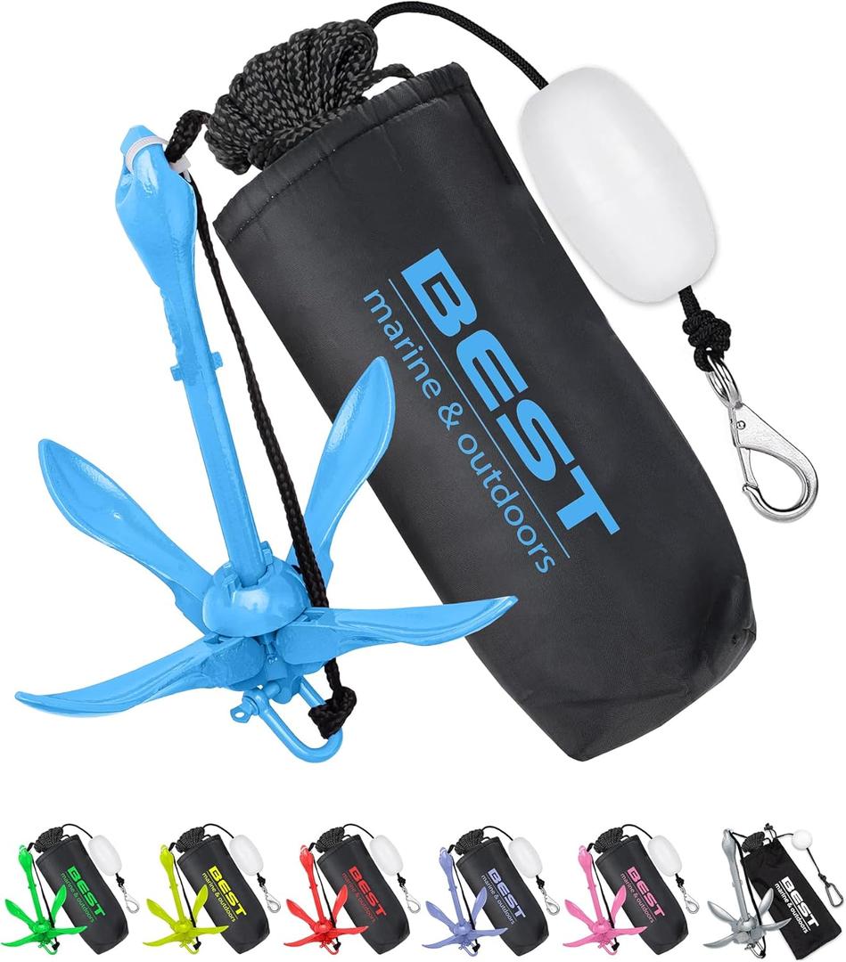 Best Marine and Outdoors Kayak Anchor, 3.5 Pound Anchor System Kit for Kayaks, Canoes, SUP Paddle Boards & Jet Skis, Fishing, Boating & Kayaking Accessories (Blue)