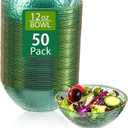 I00000 50 Pack 12 Ounce Clear Green Plastic Bowls Serving Bowls Hammered with Gold Rimmed, Heavy Duty Disposable Bowl Set,Small Bowls for Party Picnic, 50 Pack, Green Gold