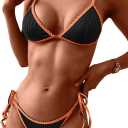 ZAFUL Women's Triangle Bikini Tie Side Whip Stitch String Bikini Two Piece Swimsuit Bathing Suits (Black, XL)