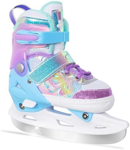 Nattork Girls Ice Skates for Kids 4 Size Adjustable Butterfly Ice Skate with Fleece Lining for Outdoor & Rink M