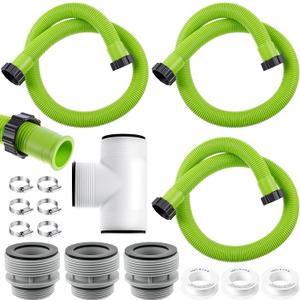 3 Pack 1.5''x59'' 29060e Flexible Pool Filter Pump Hose Kit for Above Ground Pool, with 1.5'' 3-way Connector, 3 4560 Conversion Adapters 40mm to 1.5'' for Sand Filter Saltwater(Green)