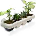 EcoFriendly Wheat Fiber No Plastic Planter. Floating Window Shelf for Plants & Herb Garden with Removable Pots (Black Pots)