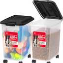 IRIS USA Dog Food Storage Container, 2 Pack, Up to 30 lbs Each, Airtight Seal for Freshness, Wheels for Rolling, Easy One Hand Opening, Made in USA, BPA Free, Clear/Black