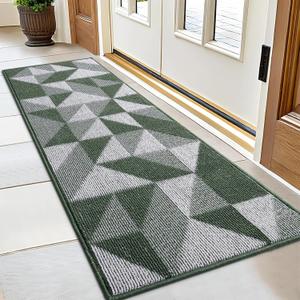 OLANLY Door Mat Indoor Entrance Washable 59x23, Odor-Free Low-Profile Front Back Geometric Doormat, Absorbent Resist Dirt Entry Carpet, Easy to Clean Sturdy Inside Floor Mats for Entryway, Green