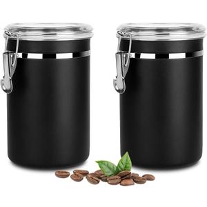 Stainless Steel Food Container with Clear Lids Airtight Container Stackable Small Canisters Kitchen Pantry Storage for Cereal, Snacks, Candy, Herbs, Spices, Sugar, Tea (1.8L Dark Black-2)