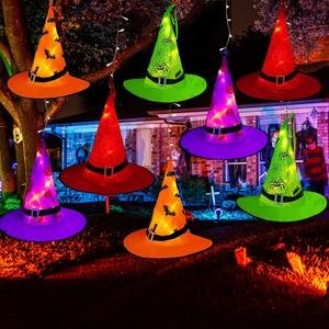 XTF2015 Halloween Witch Hat Lights Decorations Outdoor, Upgraded 8pcs Hanging Glowing Witch String Lights with 8 Modes, 44FT 104LED Waterproof Halloween Light for Outdoor, Garden, Trees, Party Decor