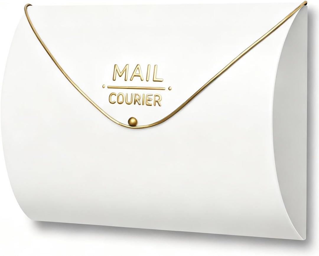 White Wall Mount Mailbox for Outside,Waterproof Metal Mailboxes with Rust-Proof Galvanized Steel,Large Capacity Envelope Mailbox for House,12.99 x 10.35 x 3.5 Inch
