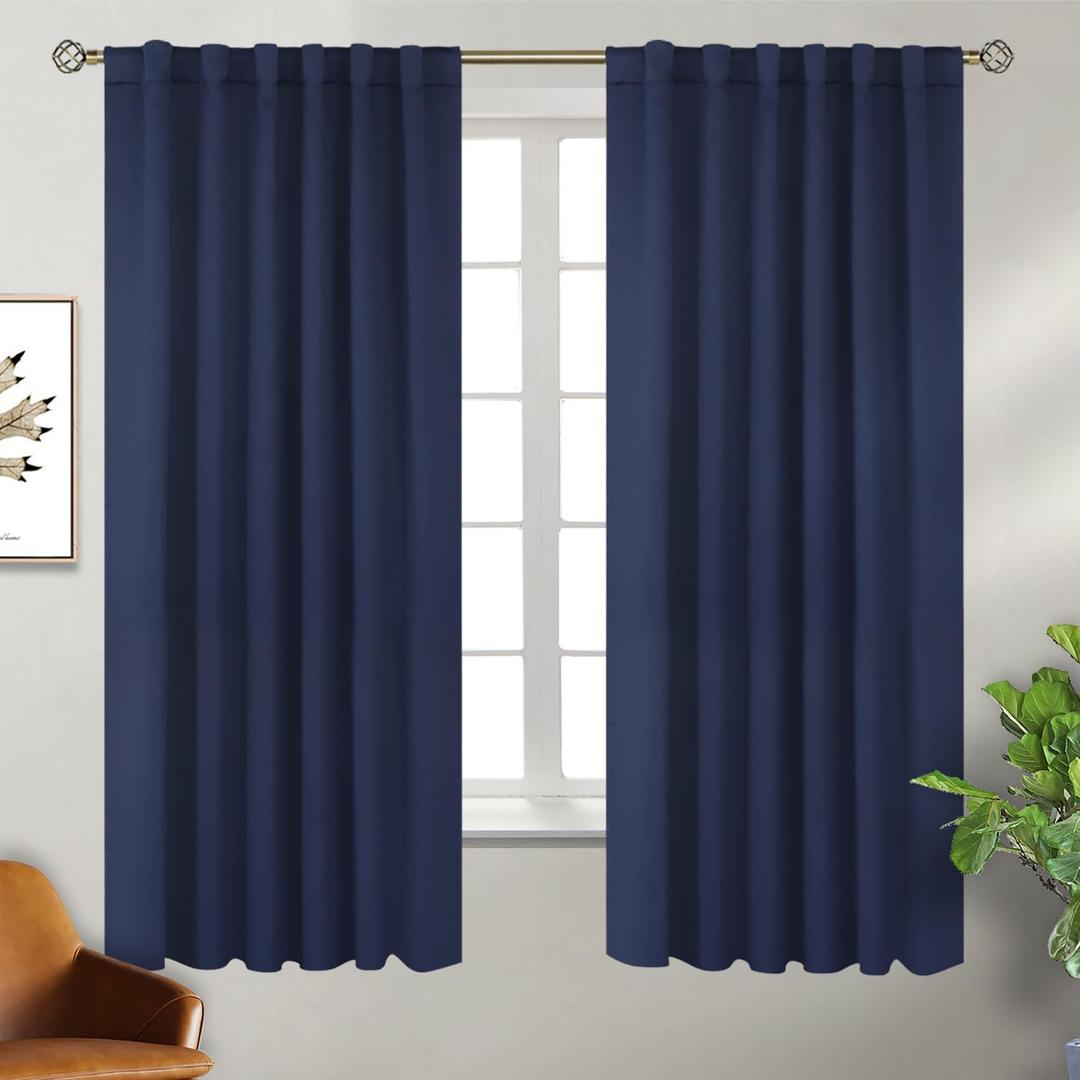 BGment Rod Pocket and Back Tab Blackout Curtains for Bedroom - Thermal Insulated Room Darkening Curtains for Living Room, 2 Window Curtain Panels (52"W x 63"L (Pack of 2), Navy Blue)