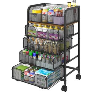 Yociyoga 5-Tier Craft Cart with Wheels-Rolling Storage Cart with Drawers,Rolling Utility Cart with DIY Divider,Art Supply Organizer Cart,Rolling Cart with Drawers,Craft Organizers and Storage,Black