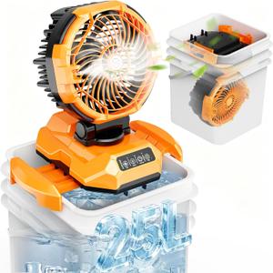25L Portable Misting Fan, 30000mAh Rechargeable Battery Powered Oscillating Cooling Fan, Outdoor Fans for Camping, Patio, Adjustable Base for 10-13in Water Tank (Bucket Included)
