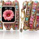 Handmade Boho Watch Band Compatible with Apple Watch 49MM 45MM 44MM 42MM 41MM 40MM 38MM Beaded Wrap Bracelet for iWatch Ultra, Series SE/9/8/7/6/5/4/3/2/1, Fancy Strap for Women (Emperor Stone)