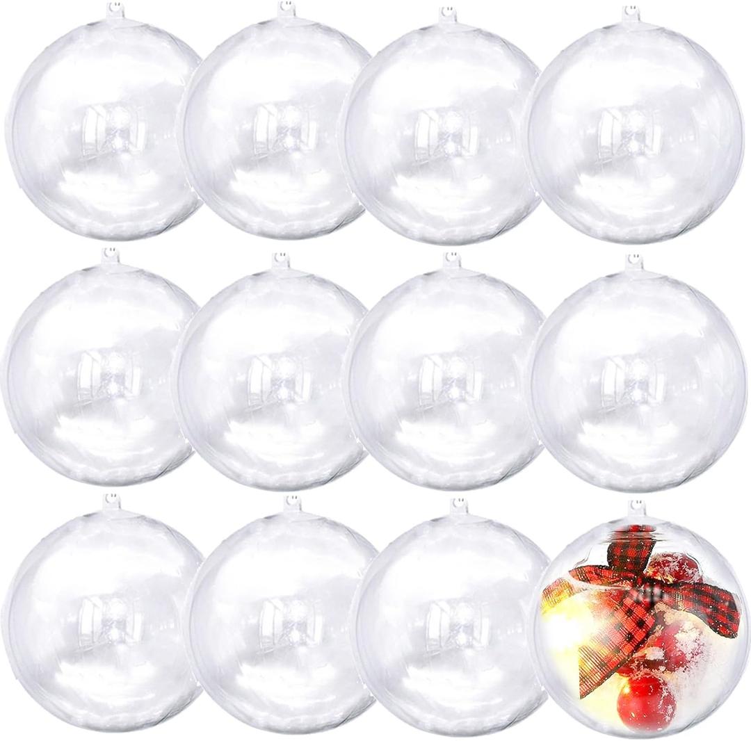 12Pack 80mm Clear Christmas Ball Ornaments, 3.14IN Fillable DIY Craft Plastic Balls Transparent Xmas Decor Balls - Fillable Bauble Ball Ornaments for Holiday Wedding Party Dcor