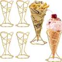 4 Pack Ice Cream Cone Holders, Single Metal French Fries Stands, Individual Waffle Pizza Charcuterie Cone Holder, Food Cone Display Stands for Kitchen Restaurant Party Supplies, Golden