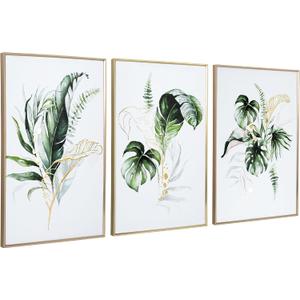 ArtbyHannah Bathroom Framed Wall Art, Botanical Canvas Paintings Wall Decor with Green and Gold Gilded Textured Modern Nature Pictures Plant Prints for Living Room Bedroom (16x24 Inch, Set of 3)