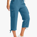 Soothfeel Women's Cargo Capris Pants with 6 Pockets Lightweight Quick Dry Travel Hiking Summer Pants for Women Casual, Blue, L