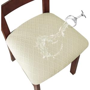 Genina Waterproof Seat Covers for Dining Room Chairs Covers Dining Chair Cover Kitchen Chair Covers (Beige, 6 Pcs)