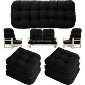 Youyole 7 Pcs Wicker Chair Cushions Set, 44 x 19'' Outdoor Waterproof Loveseat Bench Cushion with 6 U Shaped Chair Cushions for Wicker Garden Porch Swing Furniture Seat Sofa Couch(Black)