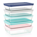 Pyrex 10pc Glass Meal Prep Set: Clear Glass Food Storage Containers with Plastic Lids, Dishwasher-Safe 