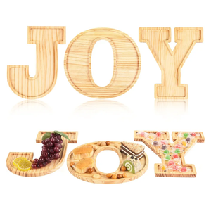 AWIZOM 3 Pcs Christmas Charcuterie Boards JOY Wooden Serving Platters Christmas Pine Wood Trays Wooden Snack Cookie Dish Plates for Home Kitchen Xmas Holiday Housewarming Dinnerware Presents