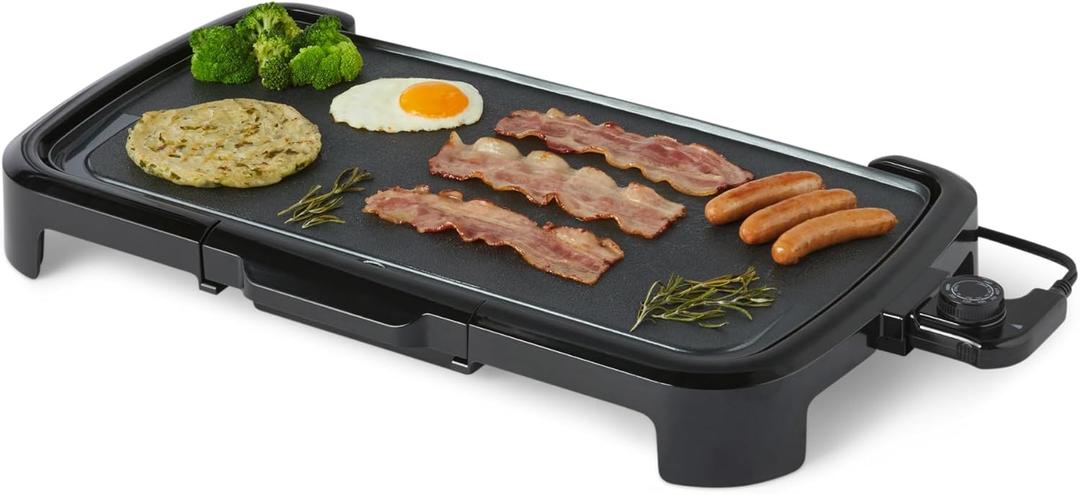 Amazon Basics Electric Griddle with Nonstick Ceramic Coating, Flat Grill for Pancake, 10 x 20 inches, Black