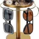 360 Rotating Sunglass Organizer Storage, Stainless Steel Glasses Holder Stand, Glasses Organizer with Tray for Desk, Dresser, Tabletop, Nightstand and Home Decor (Gold)