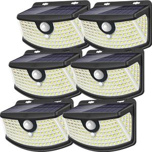 Aootek New Solar Motion Sensor Lights 120 LEDs with Lights Reflector,270 Wide Angle, IP65 Waterproof, Step Lights for Front Door, Yard, Garage, Deck (Black, Daylight White, 6-Pack)