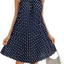 MakeMeChic Women's Polka Dots Halter Dress Tie Sleeveless Pleated A Line Flare Mini Dresses Light Blue X-Small