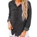 LookbookStore Women Fall Clothes for Women Button Down Shirts Casual Button Down Denim Shirt Top Pockets Blouse Blac, Size Large