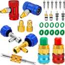 Yaocom 29 Pcs Automotive R1234YF Quick Couplers Kit, AC R1234YF Adapter and Self Sealing Can Tap Valve Core Remover R134a Adapters Coupler and Valve Core for Heating, Ventilation and Air Conditioning