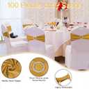 WJWHQ 100PCS Spandex Stretch Chair Sashes Bows Elastic Chair Cover Bands Ties with Buckle Slider for Wedding Party Reception Events Universal Ceremony Banquet Decorations (Gold)