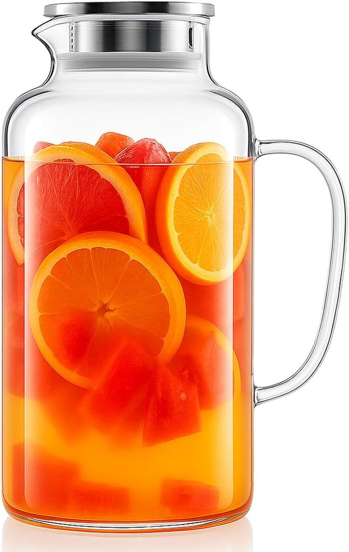 Hannadepot Glass Pitcher, 3.5L/118 oz Glass Water Pitcher with Lid and Spout, Heat/Cold Resistant Borosilicate Glass Water Carafe for Coffee, Juice and Homemade Beverage