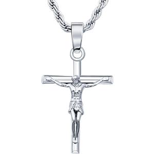 HELLOICE Crucifix Cross Necklace 18K Gold Plated Cross Pendant with 3mm 22" Rope Chain for Men Women
