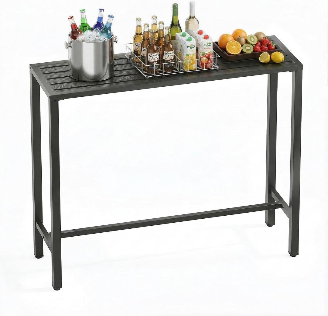 Outdoor Bar Table, 36in Bar Height Table, Black Metal Frame with Weatherproof Top, HDPE Outdoor Furniture for Patio, Hot Tub, Party, Balcony, Indoor