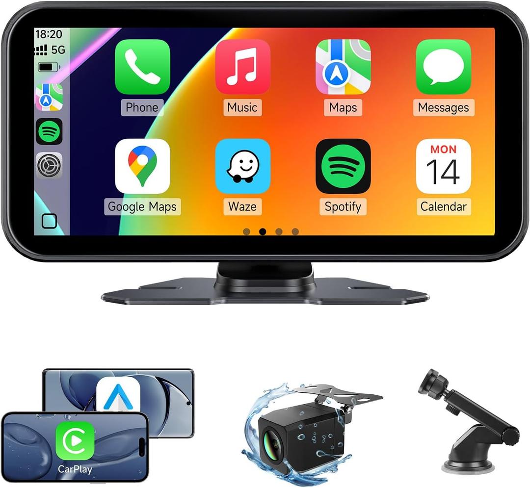 Wireless Portable Carplay Screen for Car - 6 Inch Carplay & Android Auto Car Touchscreen, with Backup Camera, Bluetooth, Siri for All Vehicles