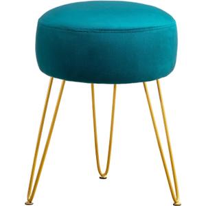 LUE BONA Vanity Stool, Teal Vanity Stools for Makeup Room, Round Ottoman Foot Stool, Velvet Footrest Vanity Chair for Bathroom Vanity, Bedroom, Living Room, Entryway, Offices, 300lbs