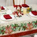Romanstile Christmas Jacquard Rectangle Tablecloth 60 x 84 Inch - Winter Xmas Holly Bell Table Cloth, Heavy Weight Vintage Damask Fabric Table Cover for Holiday, Party, Dinner Decor (Green)