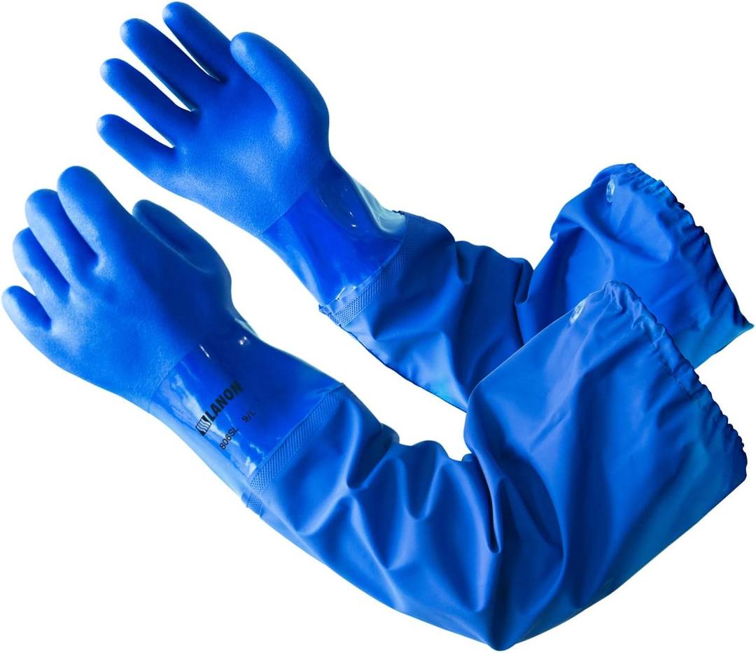 LANON 26" Elbow Length PVC Chemical Resistant Gloves, Heavy-Duty Long Rubber Gloves, Acid, Alkali & Oil Protection, Large