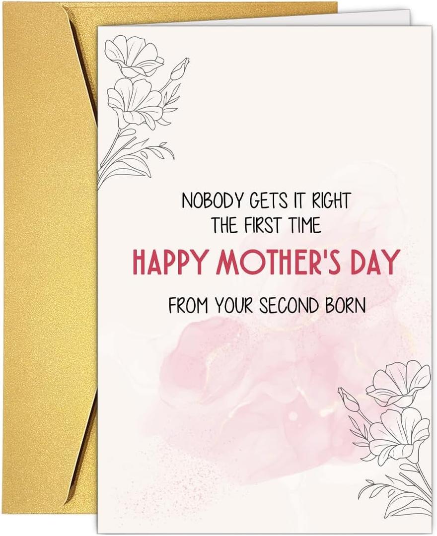 3 x Funny Mother's Day Card from Second Born, Humorous Happy Mothers Day Card from 2nd Born Second Born Son Daughter Children Kids, Hilarious 2nd Born Mother's Day Cards Gift for Mom Mother