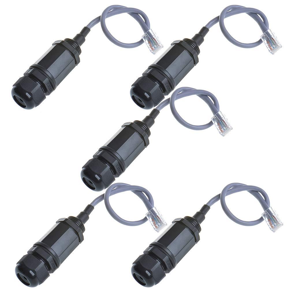 5PCS M20 RJ45 Waterproof Cat5 8P8C Connector IP67 Ethernet LAN Cable Connector Double Head with Cat5 Network Cable Outdoor LAN Coupler Adapter Male to Female